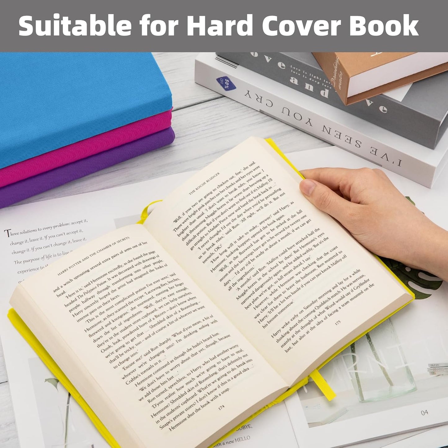 Yellow Fabric Book Cover for Hardcover, 1 Pack, 6x9 Inch, Up to 8.5”x9.5”, Adjustable School Book Sleeve Protector for Teens, Stretchable Decorative Cloth Book Sox for Book Lovers