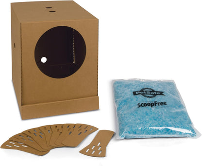 Disposable Litter Box, Fresh Scent, 4.3Lb Bag | Collapsible & Designed for Travel, Prefilled with Premium Crystal Litter, Leakproof Wax Coating, Includes 8 Disposable Scoops