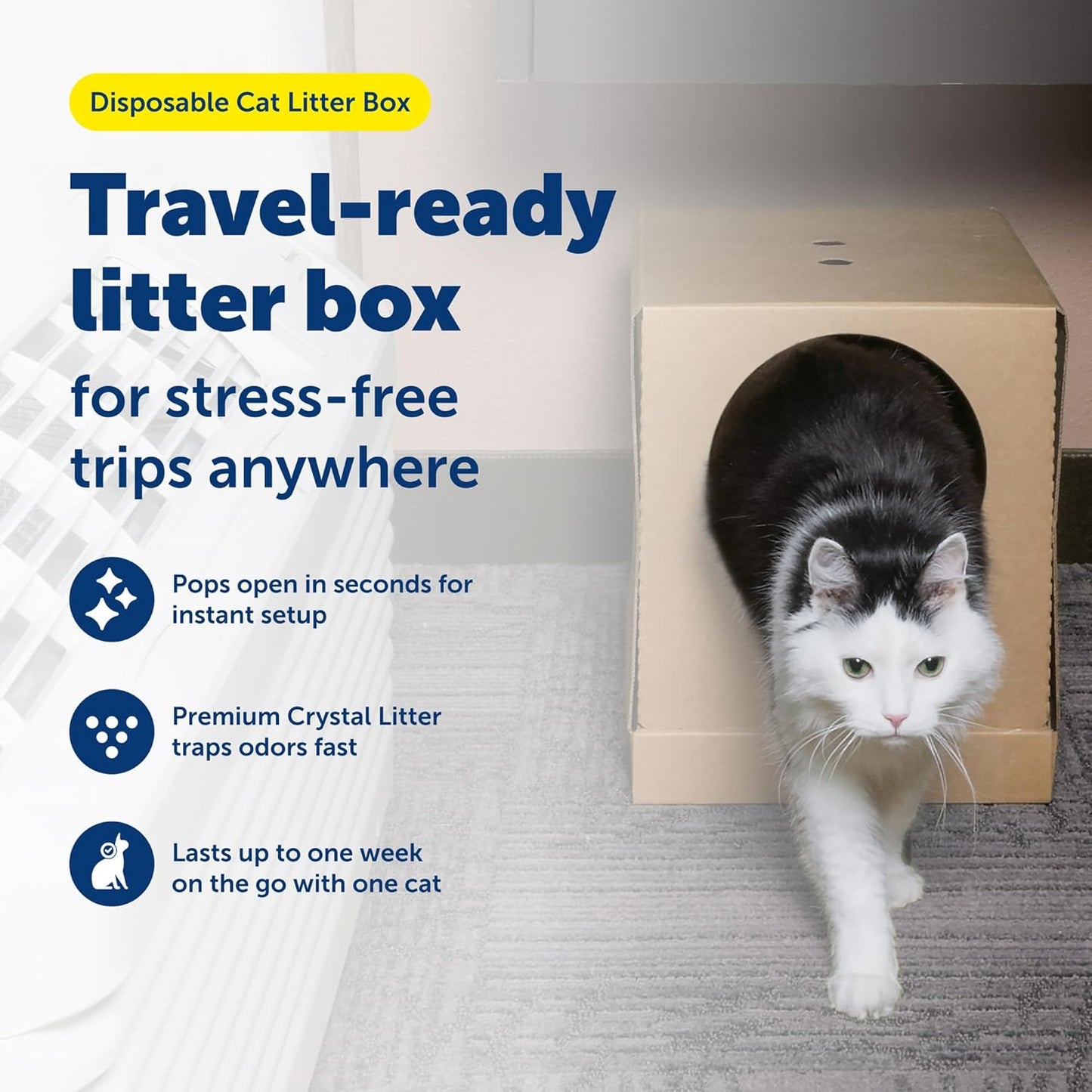 Disposable Litter Box, Fresh Scent, 4.3Lb Bag | Collapsible & Designed for Travel, Prefilled with Premium Crystal Litter, Leakproof Wax Coating, Includes 8 Disposable Scoops