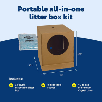 Disposable Litter Box, Fresh Scent, 4.3Lb Bag | Collapsible & Designed for Travel, Prefilled with Premium Crystal Litter, Leakproof Wax Coating, Includes 8 Disposable Scoops