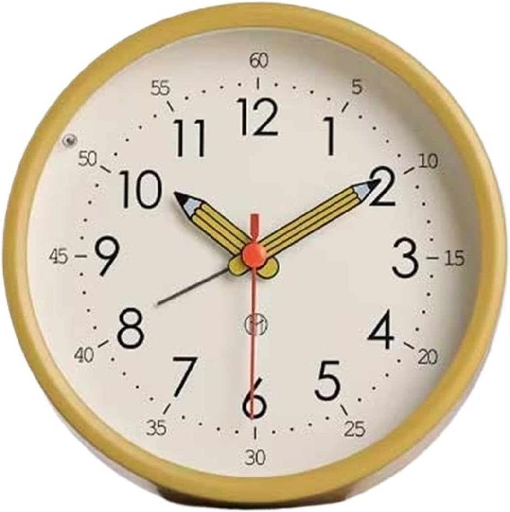 Alarm Clock Round Analog Alarm Clock Battery Operated for Living Room Kitchen Bedroom Office School Dormitory Bedside Tabletop(Yellow)