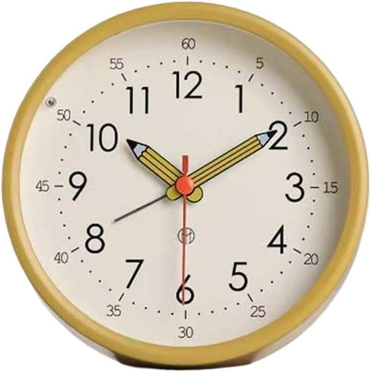 Alarm Clock Round Analog Alarm Clock Battery Operated for Living Room Kitchen Bedroom Office School Dormitory Bedside Tabletop(Yellow)