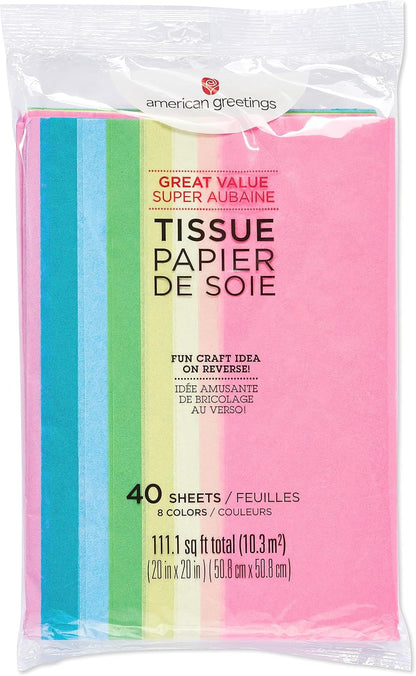 40 Sheet 20 in. x 20 in. Pastel Tissue Paper for Graduation, Birthdays and All Occasions
