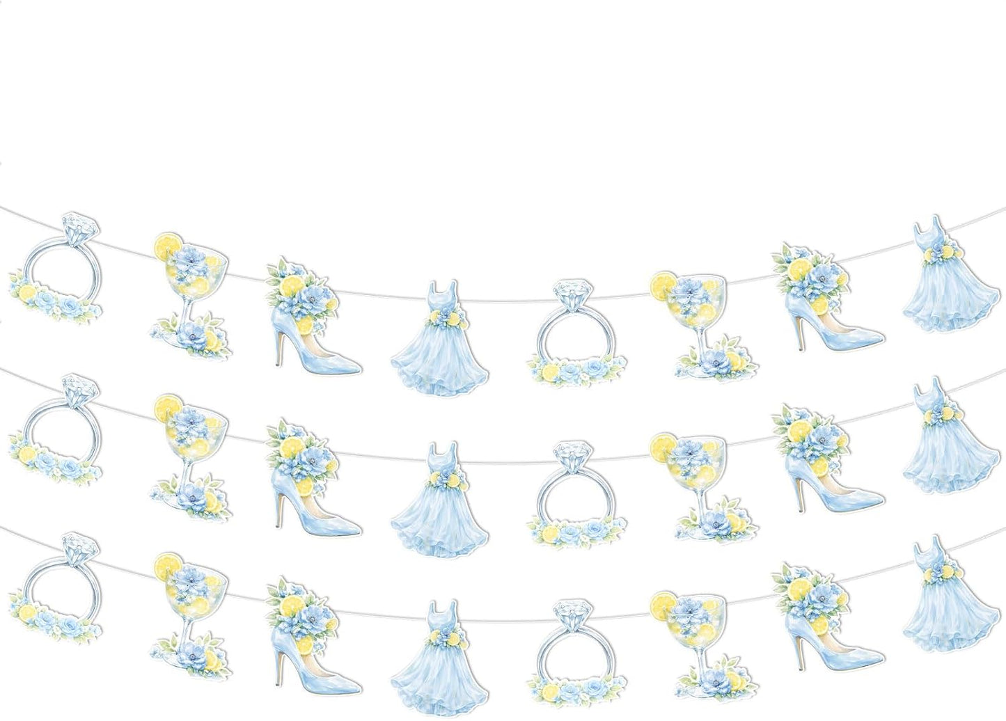 3Pcs Blue Floral Lemon Banner Garland She Found Her Main Squeeze Bridal Shower Decorations Citrus Diamond Ring Garland for Women Lemonade Bridal Shower Bachelorette Wedding Engagement Party Supplies