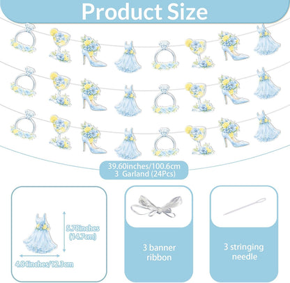 3Pcs Blue Floral Lemon Banner Garland She Found Her Main Squeeze Bridal Shower Decorations Citrus Diamond Ring Garland for Women Lemonade Bridal Shower Bachelorette Wedding Engagement Party Supplies