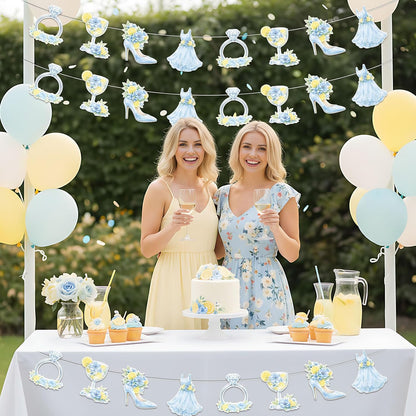3Pcs Blue Floral Lemon Banner Garland She Found Her Main Squeeze Bridal Shower Decorations Citrus Diamond Ring Garland for Women Lemonade Bridal Shower Bachelorette Wedding Engagement Party Supplies