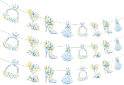 3Pcs Blue Floral Lemon Banner Garland She Found Her Main Squeeze Bridal Shower Decorations Citrus Diamond Ring Garland for Women Lemonade Bridal Shower Bachelorette Wedding Engagement Party Supplies