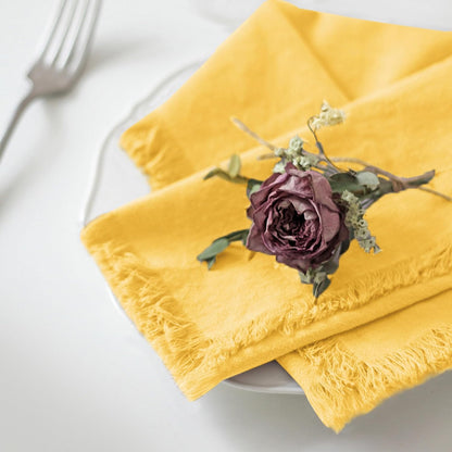 Handmade Cloth Napkins 100% Cotton Napkins with Fringe，Delicate Handmade Cloth Napkins for Dinners, Parties, Weddings and More，(18 x 18 Inch Set of 4) - Yellow