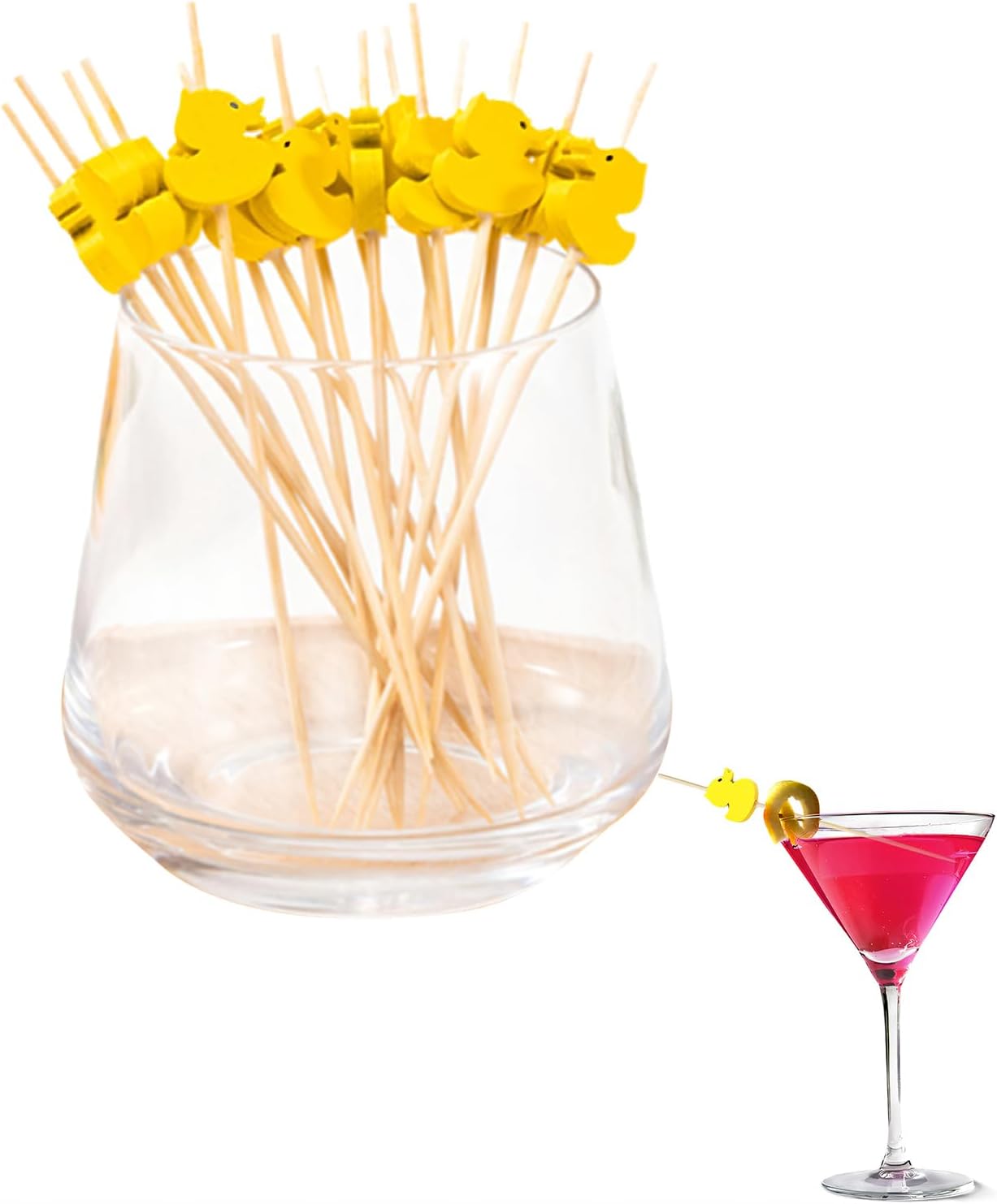 100Pcs Yellow Duck Party Decorations Toothpicks for Appetizer Yellow Duck Birthday Decorations Cocktail Picks for Cake Dessert Food Fruit Party Decorations