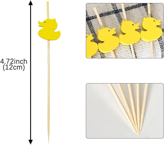100Pcs Yellow Duck Party Decorations Toothpicks for Appetizer Yellow Duck Birthday Decorations Cocktail Picks for Cake Dessert Food Fruit Party Decorations