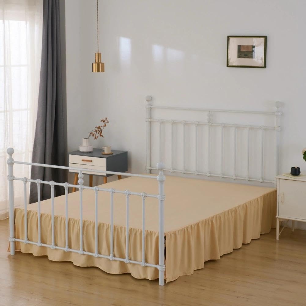 Bed Skirt Full Size Ruffled Bed Skirts with Split Corners, Yellow 14 Inch Drop Dust Ruffle Bed Skirts with Platform, 14''Full, Yellow