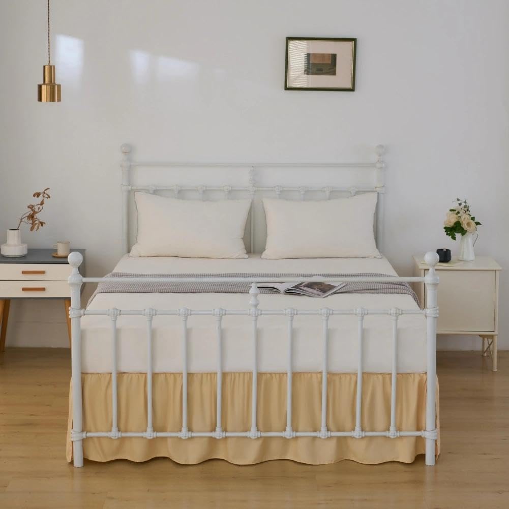 Bed Skirt Full Size Ruffled Bed Skirts with Split Corners, Yellow 14 Inch Drop Dust Ruffle Bed Skirts with Platform, 14''Full, Yellow