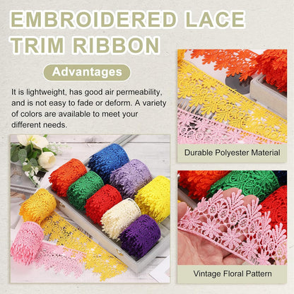 3 Inch Wide 3 Yard Lace Ribbon Floral Pattern Light Yellow Embroidered Edge Lace Trim Ribbons for Sewing Making, DIY Crafts, Gift Wrapping, Wedding Decor