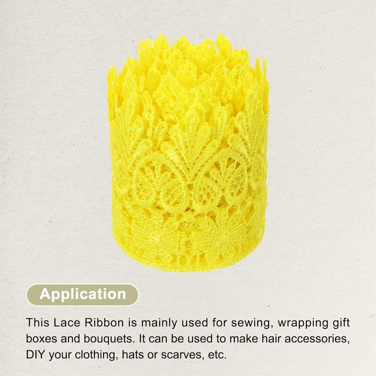 3 Inch Wide 3 Yard Lace Ribbon Floral Pattern Light Yellow Embroidered Edge Lace Trim Ribbons for Sewing Making, DIY Crafts, Gift Wrapping, Wedding Decor
