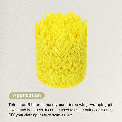 3 Inch Wide 3 Yard Lace Ribbon Floral Pattern Light Yellow Embroidered Edge Lace Trim Ribbons for Sewing Making, DIY Crafts, Gift Wrapping, Wedding Decor