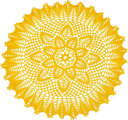 Lace Doilies Crochet Bohemia Lotus Flower Round Tablecloth 22-24 inches Placemat Table Bedroom Dresser Anniversary Mother's Day Decoration (1PC, Yellow)