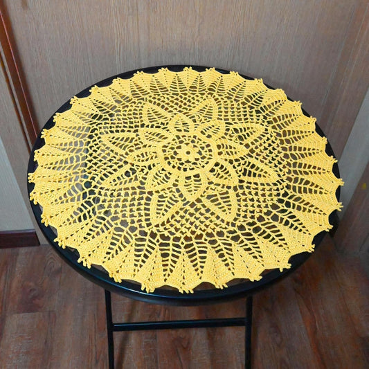 Lace Doilies Crochet Bohemia Lotus Flower Round Tablecloth 22-24 inches Placemat Table Bedroom Dresser Anniversary Mother's Day Decoration (1PC, Yellow)