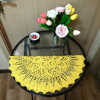 Lace Doilies Crochet Bohemia Lotus Flower Round Tablecloth 22-24 inches Placemat Table Bedroom Dresser Anniversary Mother's Day Decoration (1PC, Yellow)