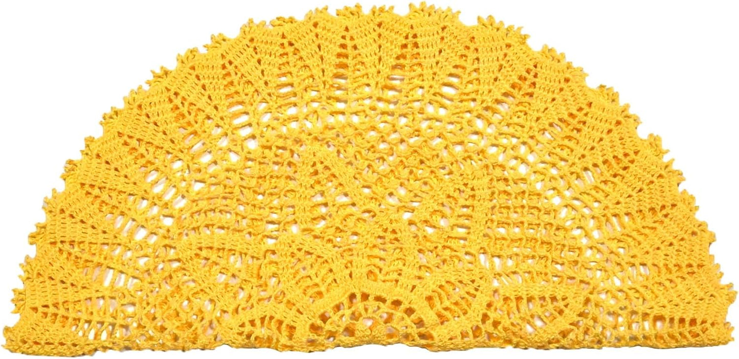 Lace Doilies Crochet Bohemia Lotus Flower Round Tablecloth 22-24 inches Placemat Table Bedroom Dresser Anniversary Mother's Day Decoration (1PC, Yellow)