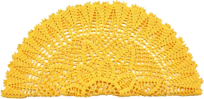Lace Doilies Crochet Bohemia Lotus Flower Round Tablecloth 22-24 inches Placemat Table Bedroom Dresser Anniversary Mother's Day Decoration (1PC, Yellow)