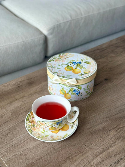 Bone China Tea/Coffee Cup and Saucer in Gift Box Fine Bone China Coffee Cup with Saucer Tea Cup Set of One (Lemon)