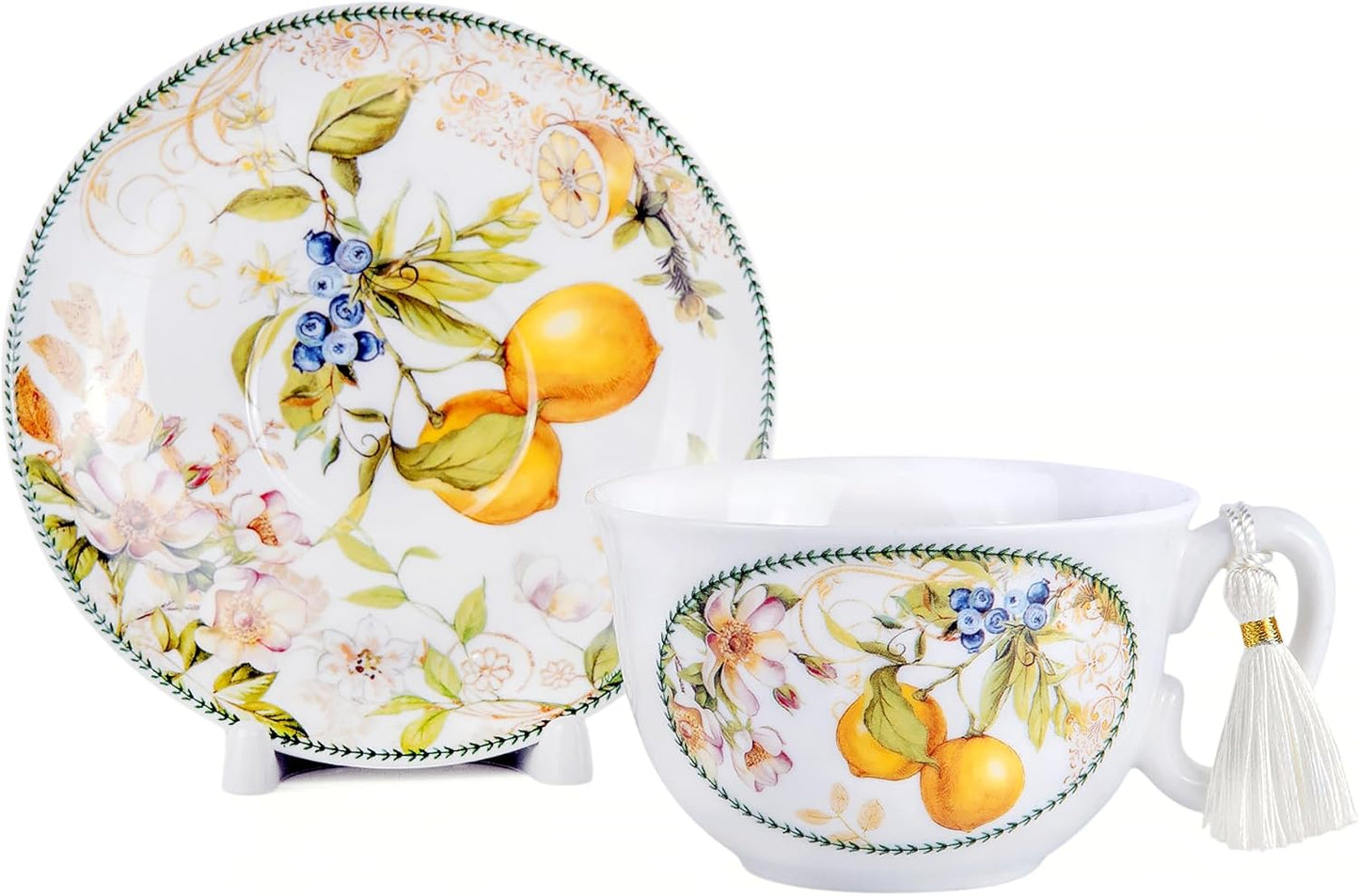 Bone China Tea/Coffee Cup and Saucer in Gift Box Fine Bone China Coffee Cup with Saucer Tea Cup Set of One (Lemon)