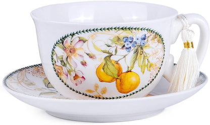 Bone China Tea/Coffee Cup and Saucer in Gift Box Fine Bone China Coffee Cup with Saucer Tea Cup Set of One (Lemon)