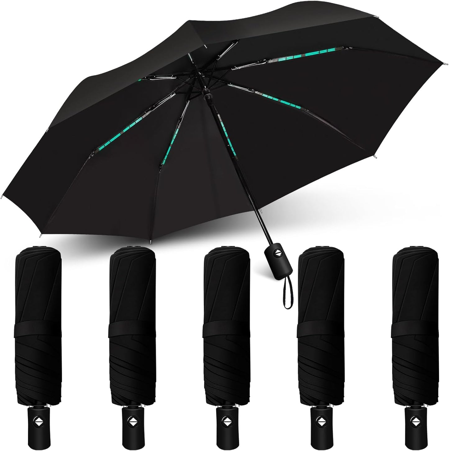 5 Pcs Travel Umbrella, Small Black Compact Umbrellas Bulk, Automatic Windproof Portable Umbrellas for Rain, Men and Women