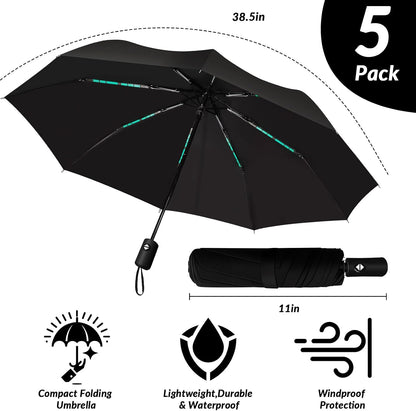 5 Pcs Travel Umbrella, Small Black Compact Umbrellas Bulk, Automatic Windproof Portable Umbrellas for Rain, Men and Women
