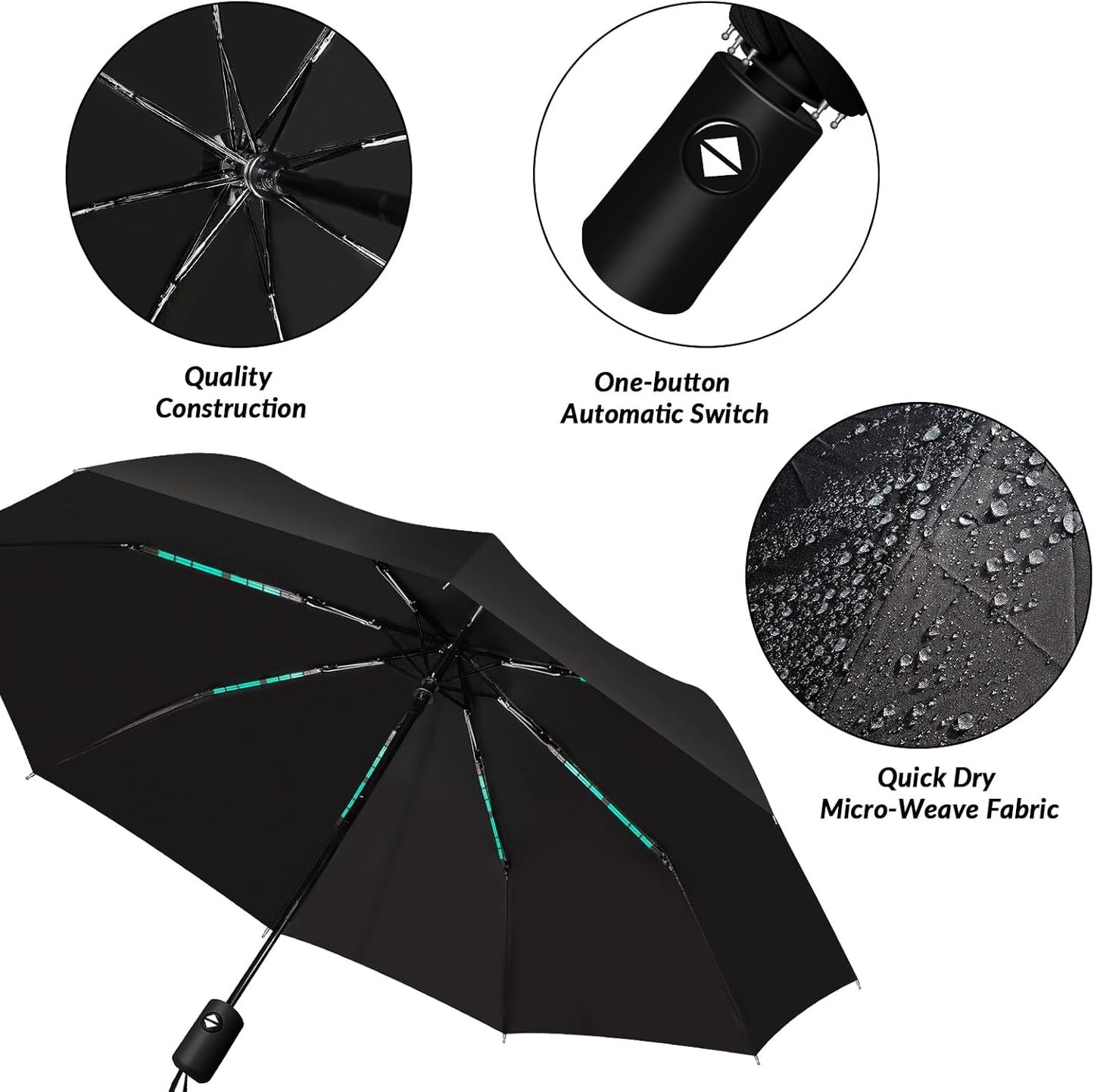 5 Pcs Travel Umbrella, Small Black Compact Umbrellas Bulk, Automatic Windproof Portable Umbrellas for Rain, Men and Women