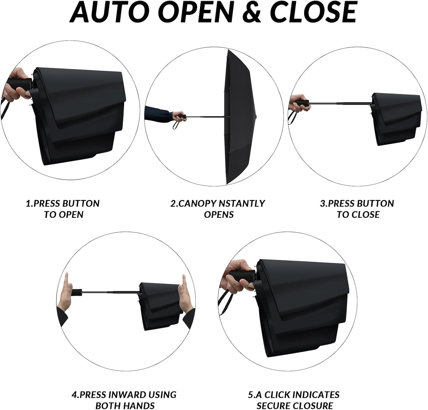 5 Pcs Travel Umbrella, Small Black Compact Umbrellas Bulk, Automatic Windproof Portable Umbrellas for Rain, Men and Women