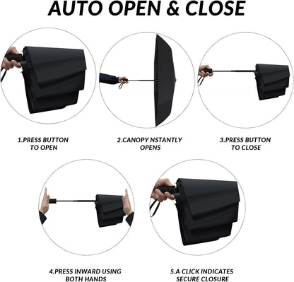 5 Pcs Travel Umbrella, Small Black Compact Umbrellas Bulk, Automatic Windproof Portable Umbrellas for Rain, Men and Women