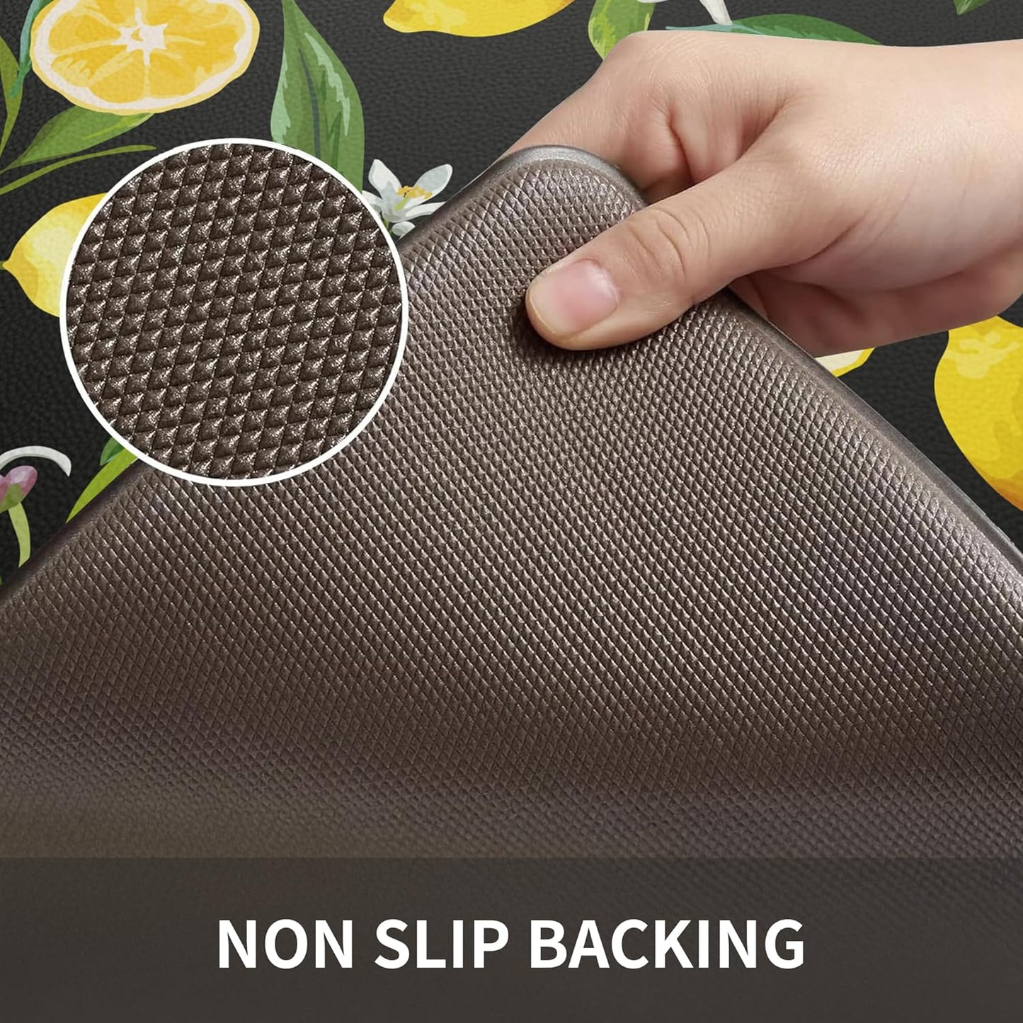 Lemon Kitchen Mat Set of 2 - Anti Fatigue Mats for Kitchen Floor - Non Slip Cushioned Rugs for Standing - Lemon Decor (17.3"×29"+17.3"×47"-0.4") Black
