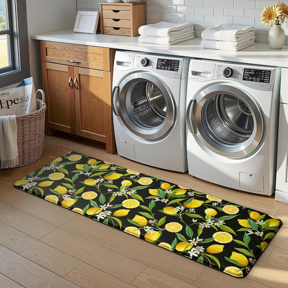 Lemon Kitchen Mat Set of 2 - Anti Fatigue Mats for Kitchen Floor - Non Slip Cushioned Rugs for Standing - Lemon Decor (17.3"×29"+17.3"×47"-0.4") Black