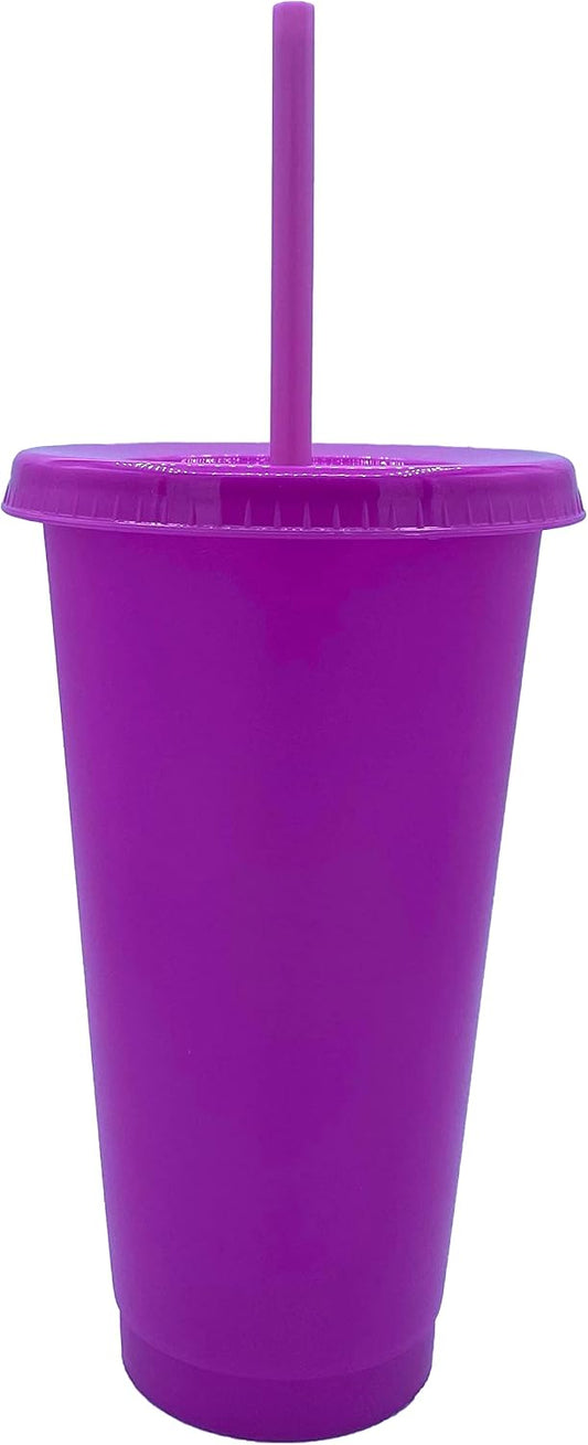 24oz Reusable Bold Color Plastic Cold Cup Tumbler with Straw and Lid 4 Pack (YELLOW)