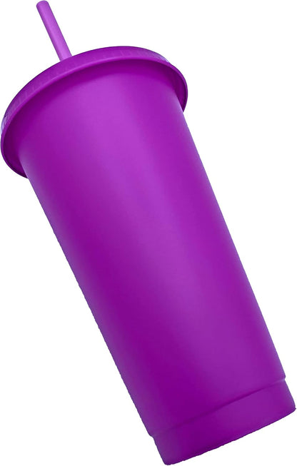 24oz Reusable Bold Color Plastic Cold Cup Tumbler with Straw and Lid 4 Pack (YELLOW)