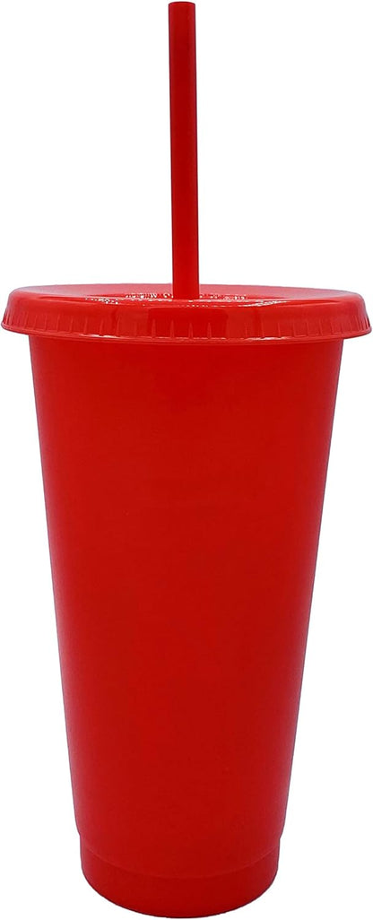 24oz Reusable Bold Color Plastic Cold Cup Tumbler with Straw and Lid 4 Pack (YELLOW)