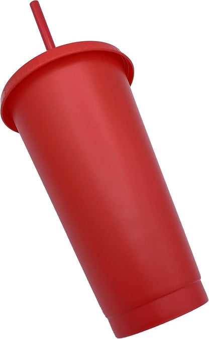 24oz Reusable Bold Color Plastic Cold Cup Tumbler with Straw and Lid 4 Pack (YELLOW)