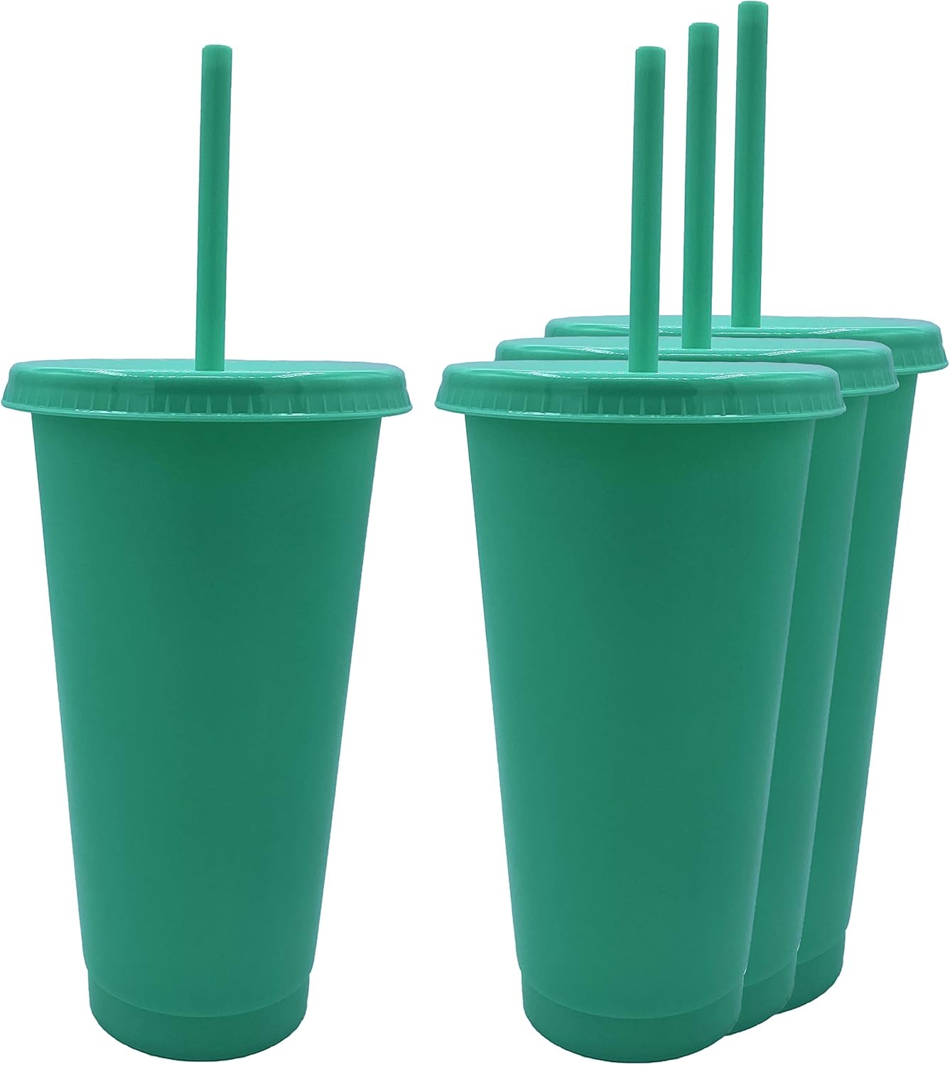 24oz Reusable Bold Color Plastic Cold Cup Tumbler with Straw and Lid 4 Pack (YELLOW)