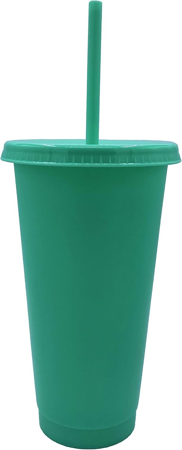 24oz Reusable Bold Color Plastic Cold Cup Tumbler with Straw and Lid 4 Pack (YELLOW)
