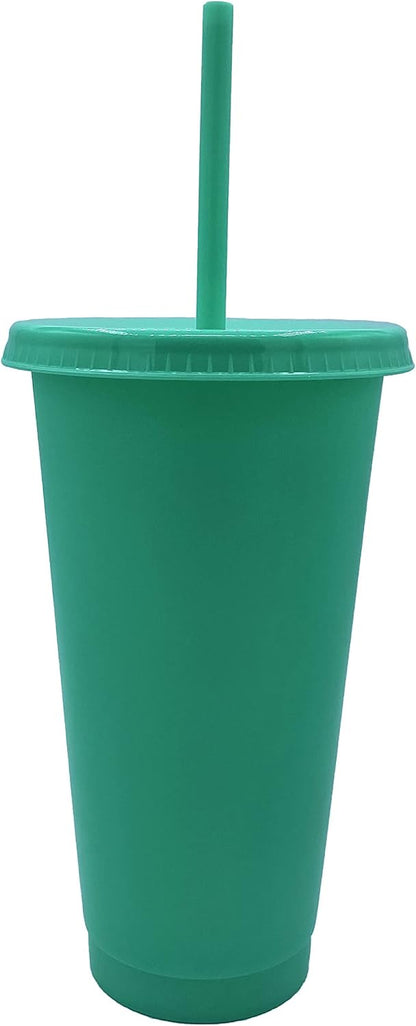 24oz Reusable Bold Color Plastic Cold Cup Tumbler with Straw and Lid 4 Pack (YELLOW)
