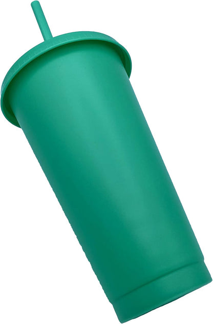 24oz Reusable Bold Color Plastic Cold Cup Tumbler with Straw and Lid 4 Pack (YELLOW)