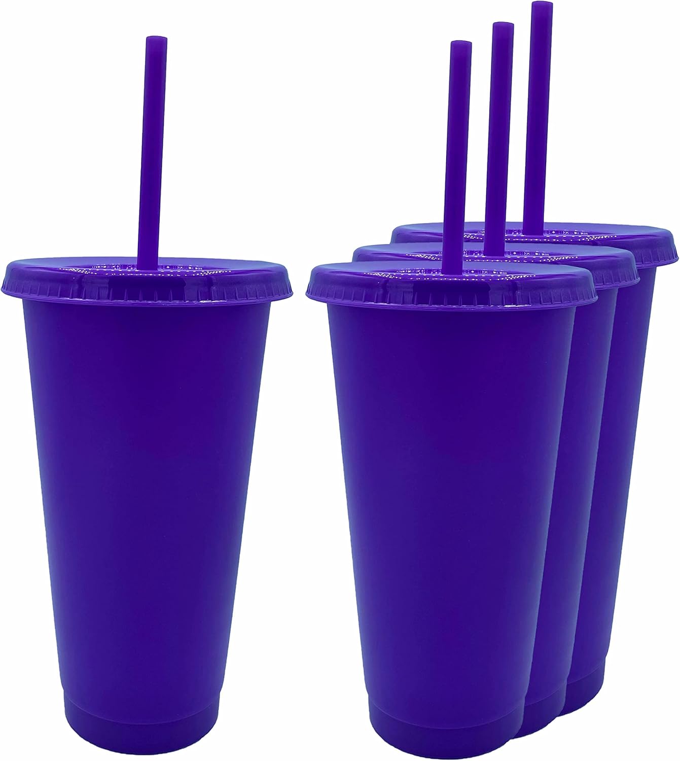 24oz Reusable Bold Color Plastic Cold Cup Tumbler with Straw and Lid 4 Pack (YELLOW)