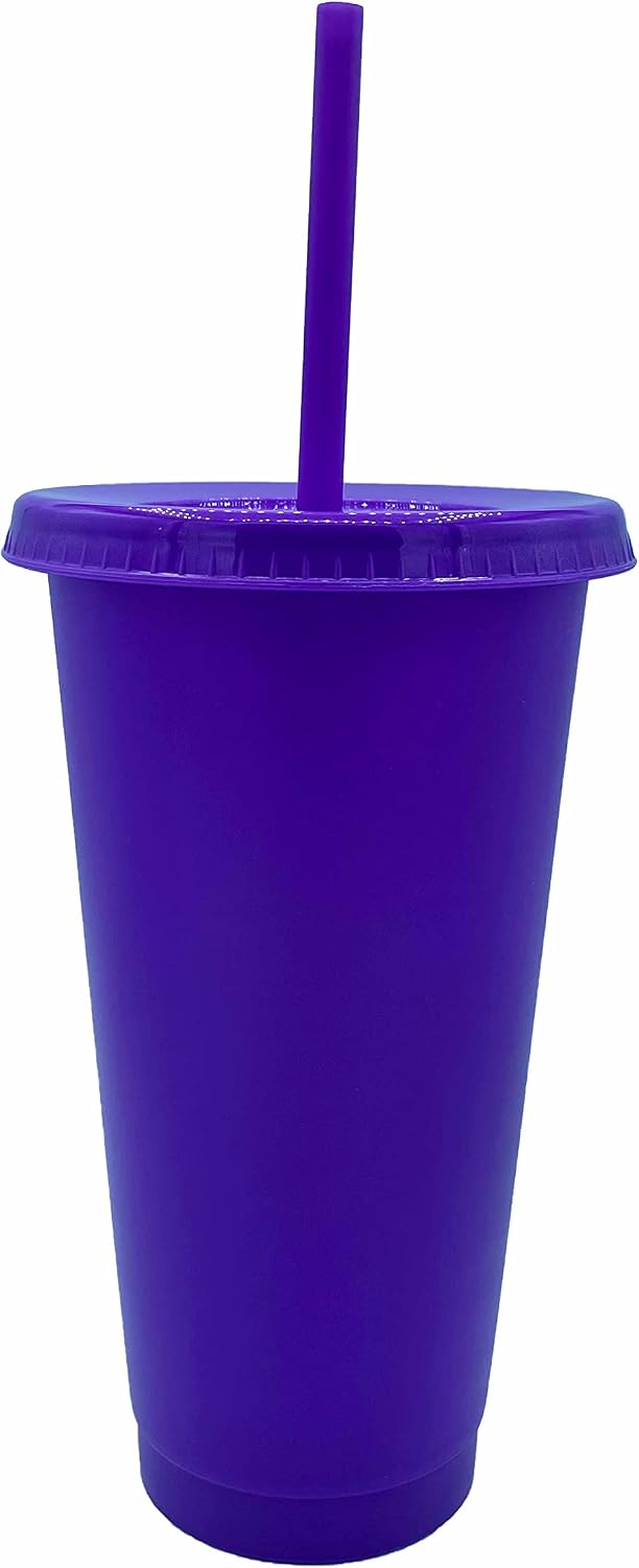 24oz Reusable Bold Color Plastic Cold Cup Tumbler with Straw and Lid 4 Pack (YELLOW)