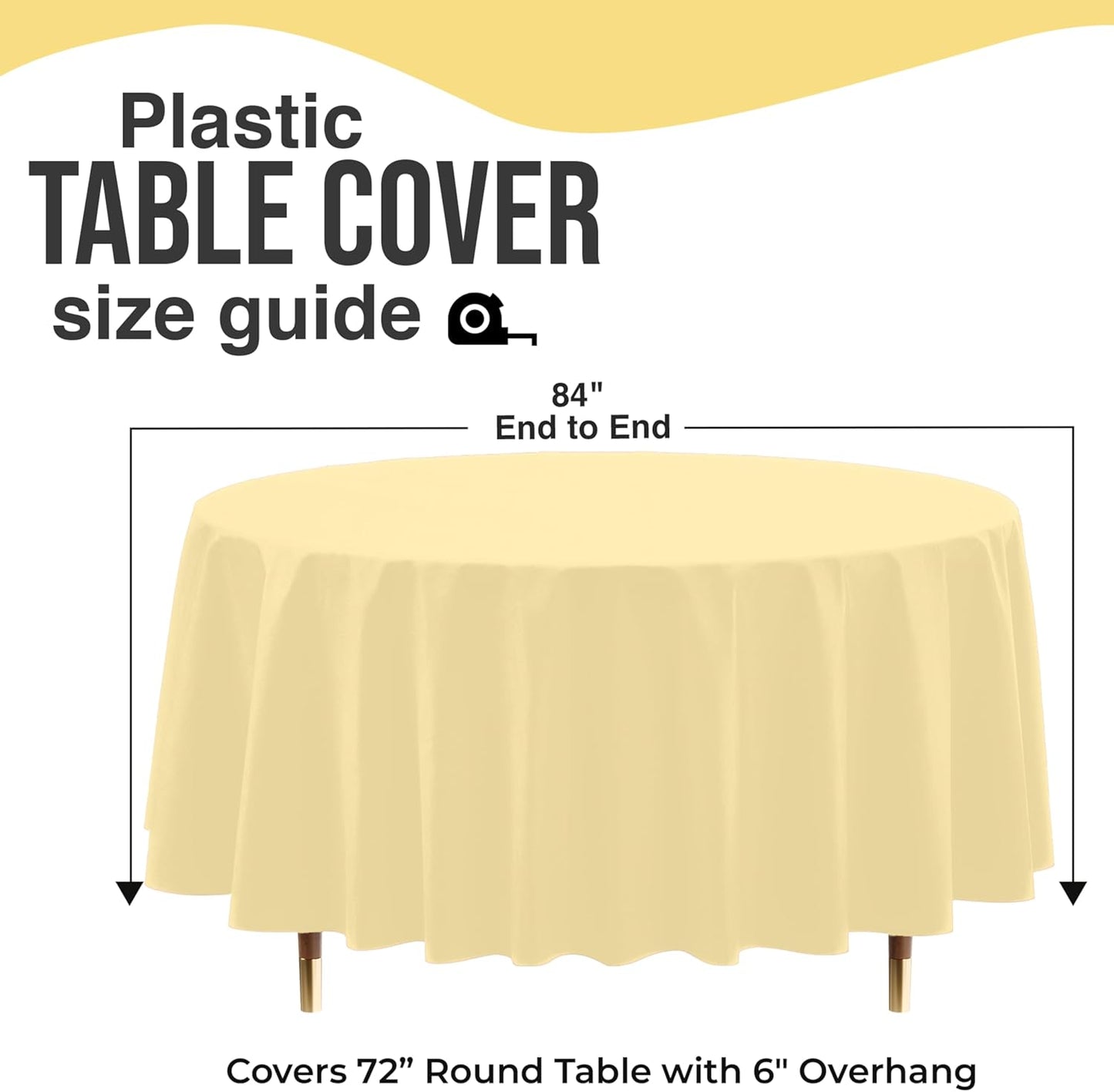 66% Thicker Premium Light Yellow Round Tablecloth 0.5 Mil 12 Pack Plastic Table Cloth Disposable 84 Inch Round Plastic Tablecloth Won't Tear Easily Like Cheap Thin Brands