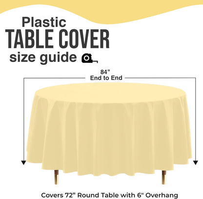 66% Thicker Premium Light Yellow Round Tablecloth 0.5 Mil 12 Pack Plastic Table Cloth Disposable 84 Inch Round Plastic Tablecloth Won't Tear Easily Like Cheap Thin Brands