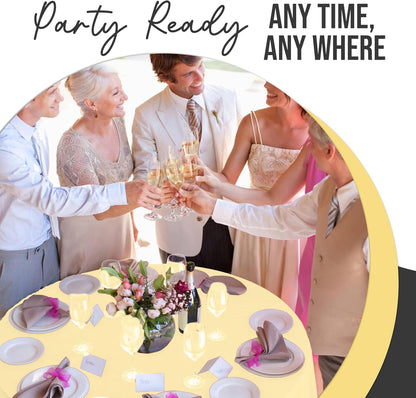 66% Thicker Premium Light Yellow Round Tablecloth 0.5 Mil 12 Pack Plastic Table Cloth Disposable 84 Inch Round Plastic Tablecloth Won't Tear Easily Like Cheap Thin Brands