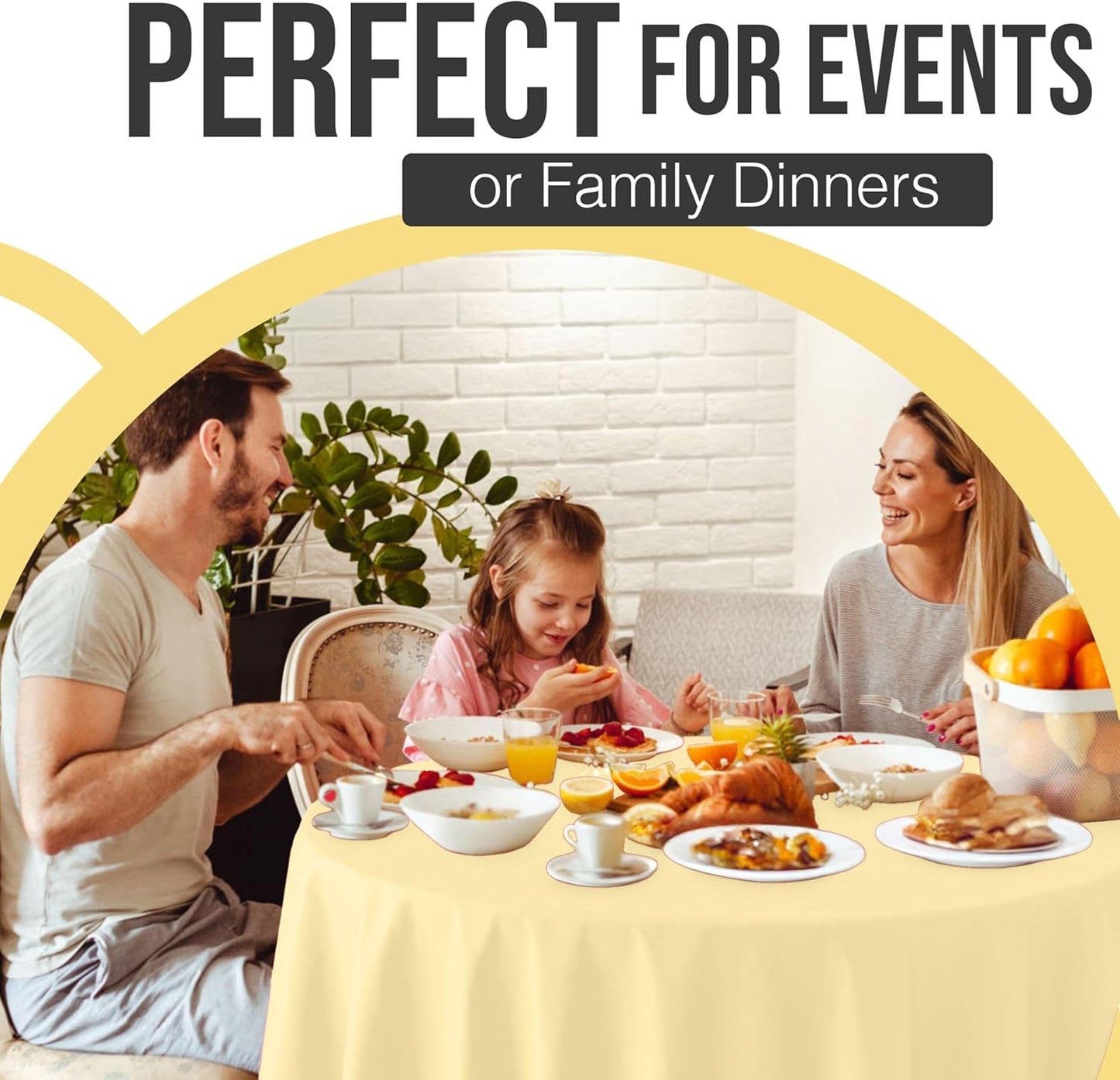 66% Thicker Premium Light Yellow Round Tablecloth 0.5 Mil 12 Pack Plastic Table Cloth Disposable 84 Inch Round Plastic Tablecloth Won't Tear Easily Like Cheap Thin Brands