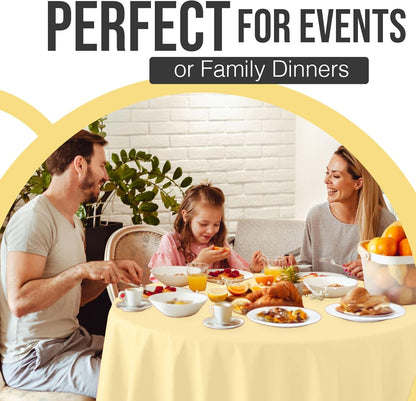 66% Thicker Premium Light Yellow Round Tablecloth 0.5 Mil 12 Pack Plastic Table Cloth Disposable 84 Inch Round Plastic Tablecloth Won't Tear Easily Like Cheap Thin Brands