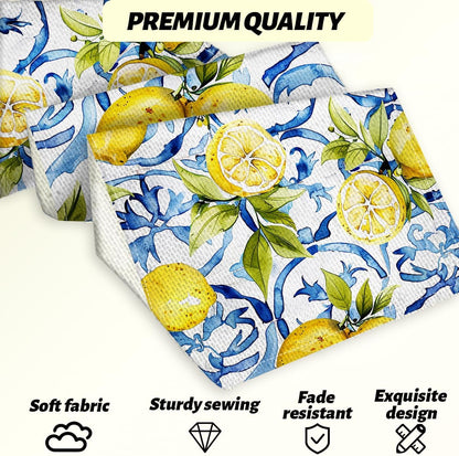 Lemon Table Runner 13x72 Inch, Italy Lemon Runners Holiday Party Decor | Spring Summer Blue Chinoiserie Linen Table Runner for Dining Room Living Room Kitchen Home Party Indoor Outdoor Farmhouse